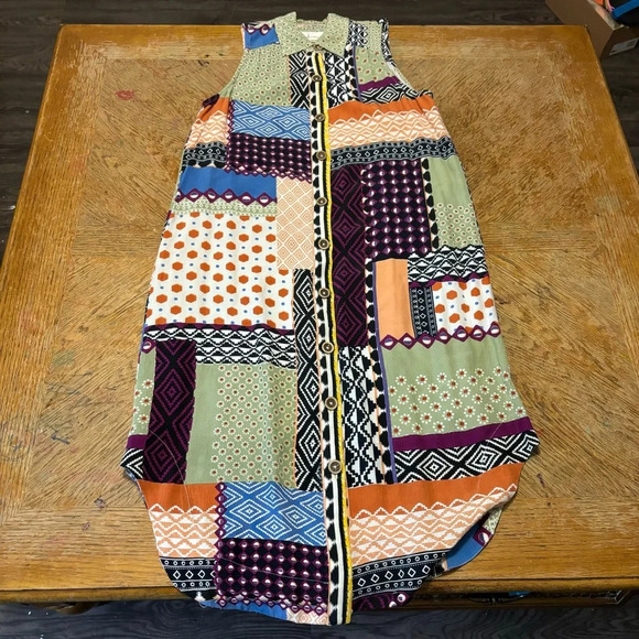 Anthropologie Everyway Shirt Dress Sleeveless Patchwork Collared Buttons Women 6 - Picture 1 of 6